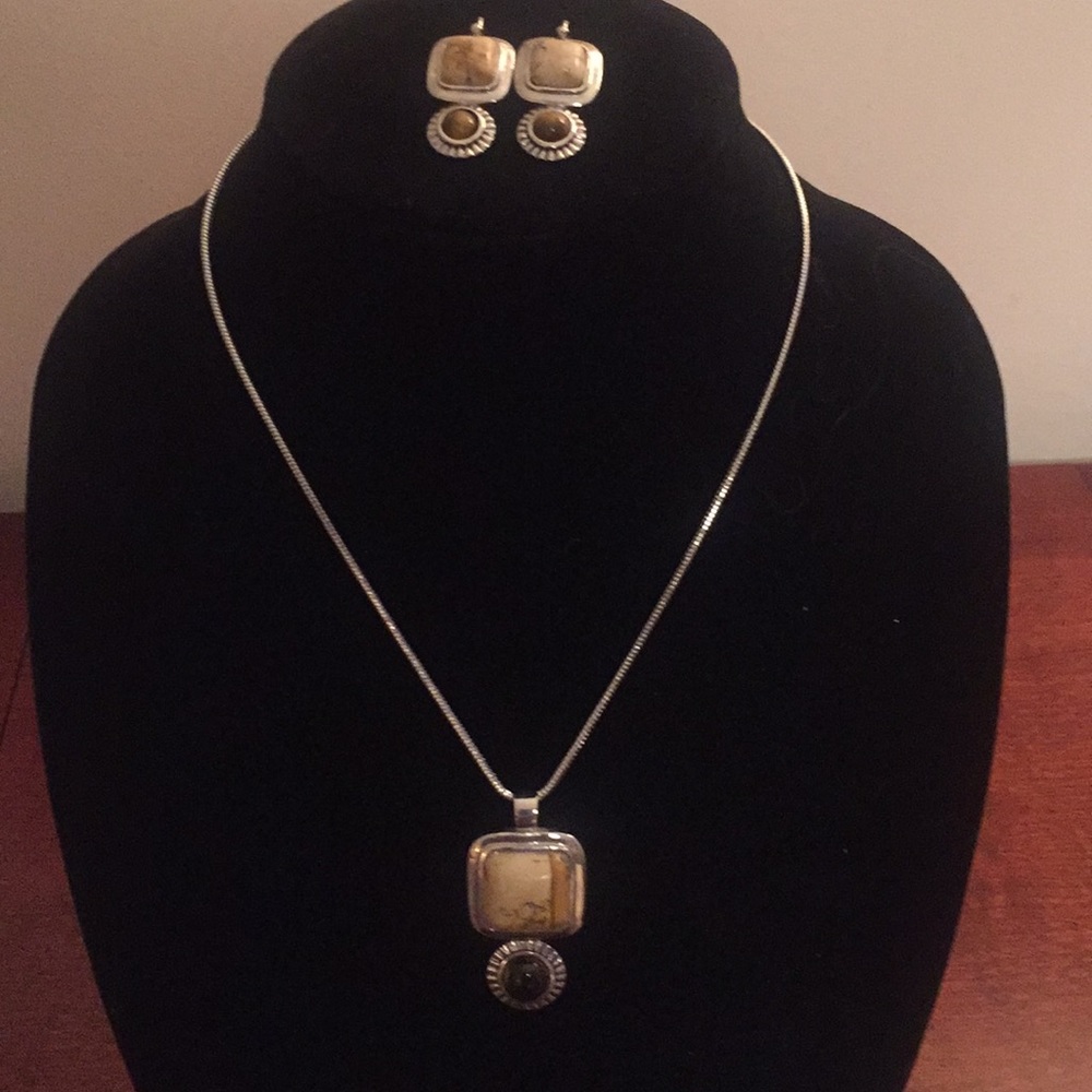Necklace and earrings.